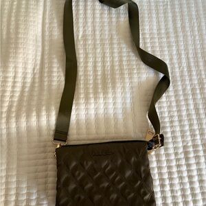 NICOLE MILLER Nylon Olive Quilted Crossbody Bag